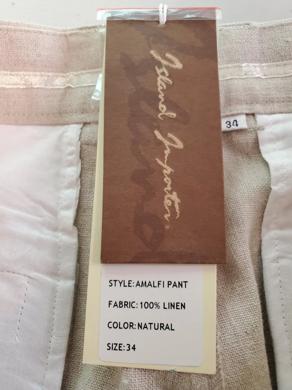 ISLAND IMPORTER Men's 100% Linen Amalfi Pant Italian-Style in Natural SZ 34